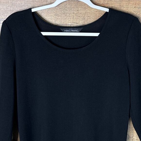 Ming Wang Tunic Top Crew Neck Crop Sleeve Solid Black Size Small - Picture 5 of 10